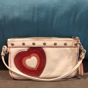 Coach White and Red Heart Wristlet with Retro Flair